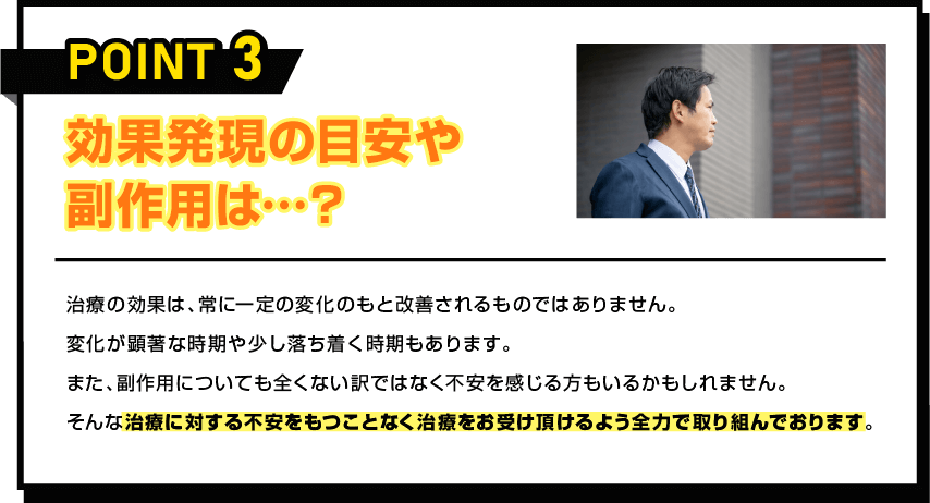 効果発現の目安や副作用は…？